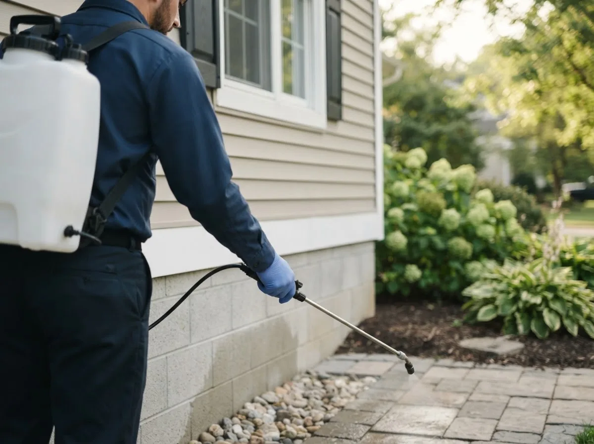 Pest control technician inspecting a home in South Beloit, IL